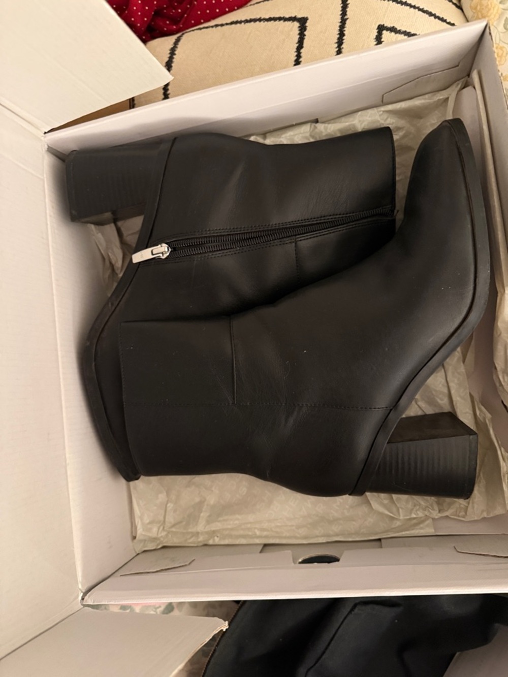 Marc Fisher Black Leather Ankle Booties with Block Heel